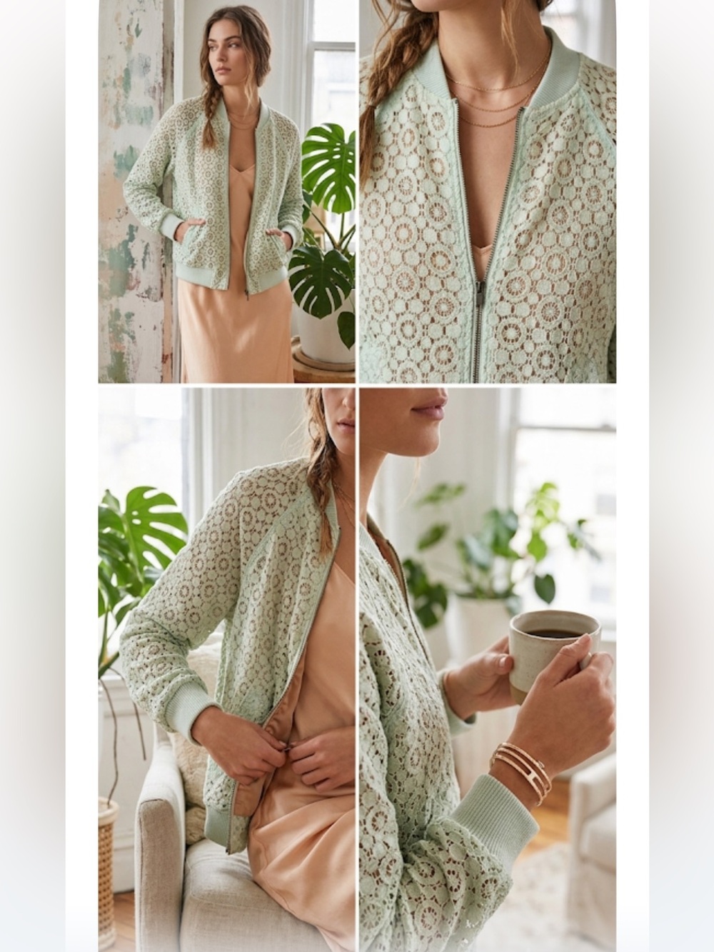 Victoria Beckham Target colab Mint Green Crochet lace Bomber Jacket. NWOT